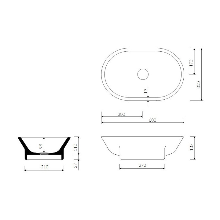 Waschtisch Marmorin Liva 600 60x35 cm, Aufsatz