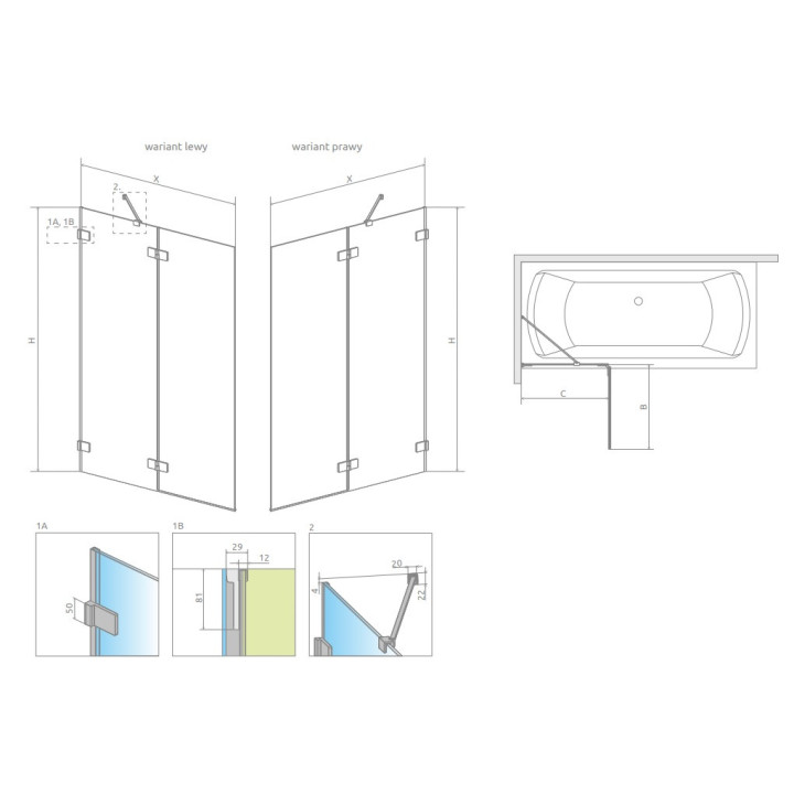 Parawan nawannowy Radaway Euphoria PNJ 60, Glas transparent, 600-610x1500mm, profil Chrom