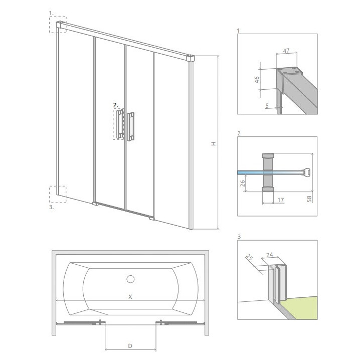 Parawan nawannowy Radaway Euphoria PNJ 60, Glas transparent, 600-610x1500mm, profil Chrom