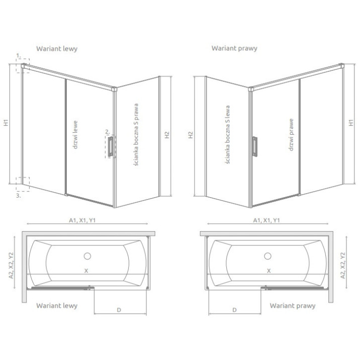 Parawan nawannowy Radaway Idea Black PN DWD 180, rozsuwany, Glas transparent, 180x150cm, schwarz profil