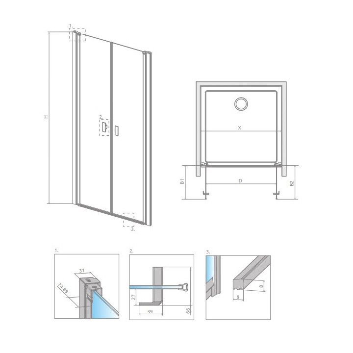 Tür Dusch- für die Nische Radaway Nes 8 Black DWB 90, rechts, Falt-, Glas transparent, 900x2000mm, schwarz profil