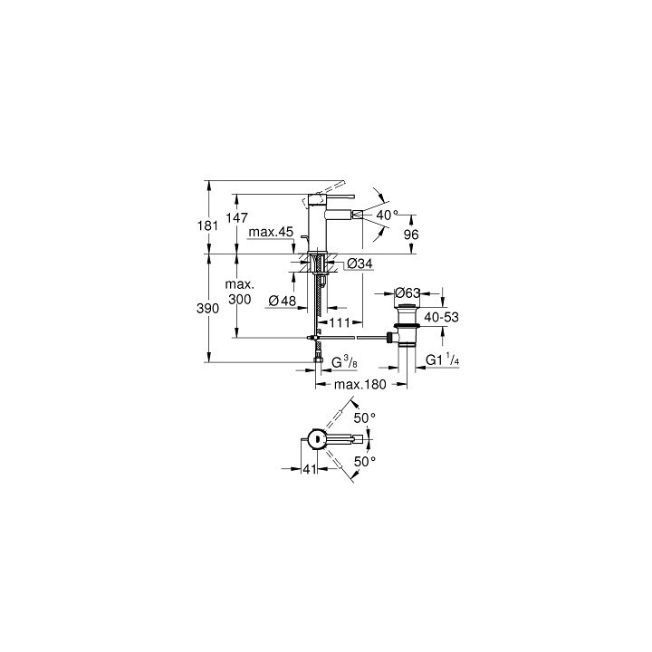 Bidetarmatur Grohe Essence stehend, DN 15, Einhebel- - rostfreier Stahl