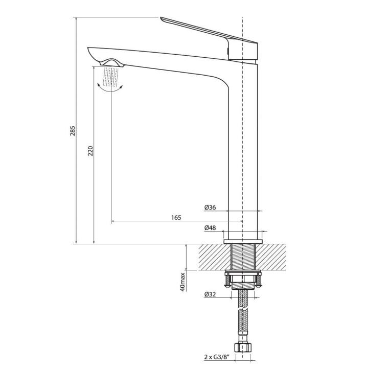 Waschtischarmattur Vedo Desso Nero, stehend, Höhe 285mm, korek klik-klak, schwarz matt