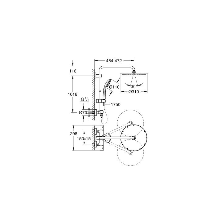 Duschsystem GROHE Euphoria XXL System 310 Rainshower Allure dł. ramienia 472 mm, Chrom