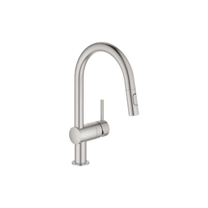 Küchenarmatur mit herausziehbarem Auslauf GROHE Minta 1/2", Einhebel- - rostfreier Stahl