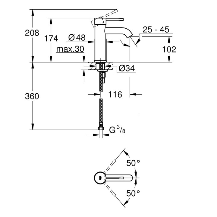 Waschtischarmatur Grohe Essence stehend, hard graphite