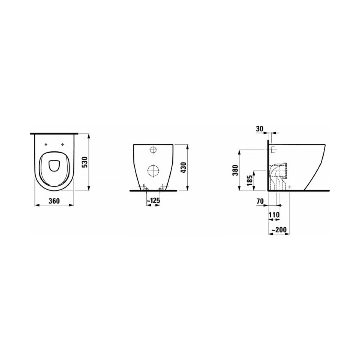 Becken WC Laufen Pro hängend, 36 x 49 cm, weiß, Rimless 
