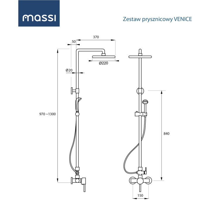 Dusch-set Massi Santiago, Unterputz, Kopfbrause 300mm, Chrom
