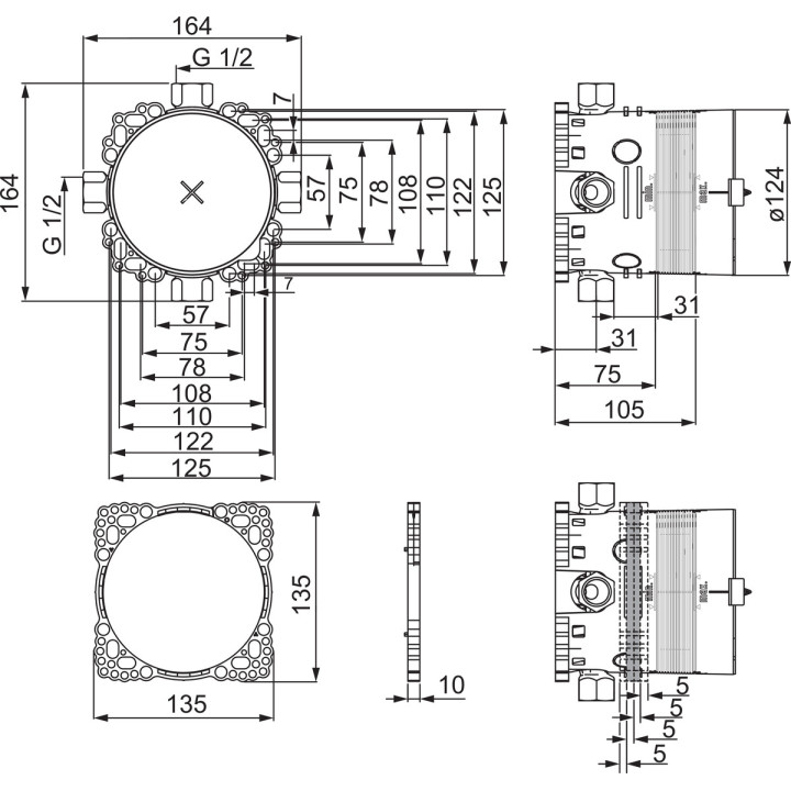Unterputzelement Oras Bluebox 2081, G3/4, DN 20