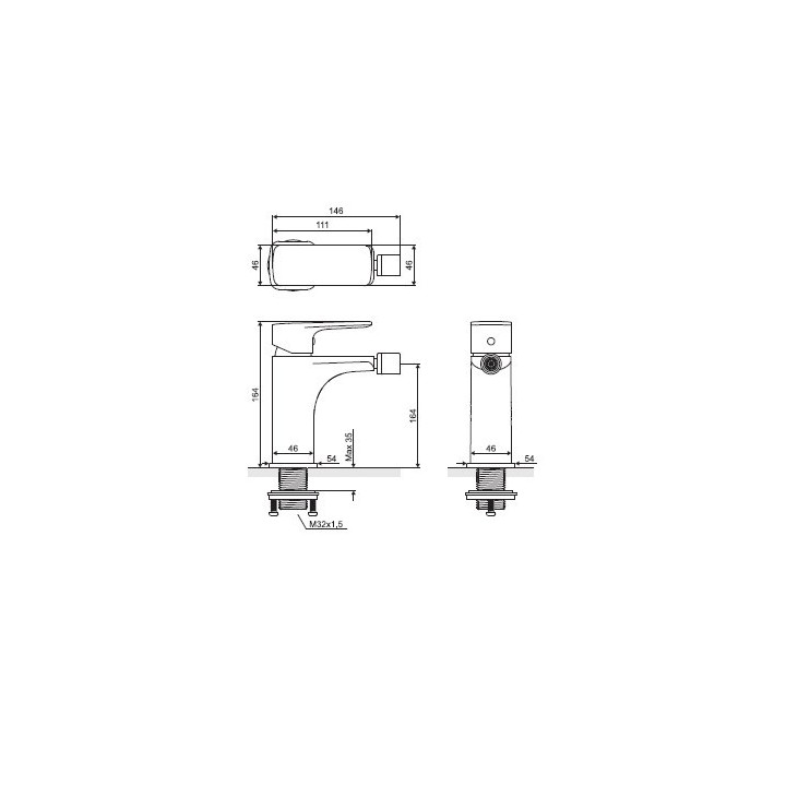 Bidetarmatur Excellent Keria, stehend, korek click-clack, Chrom