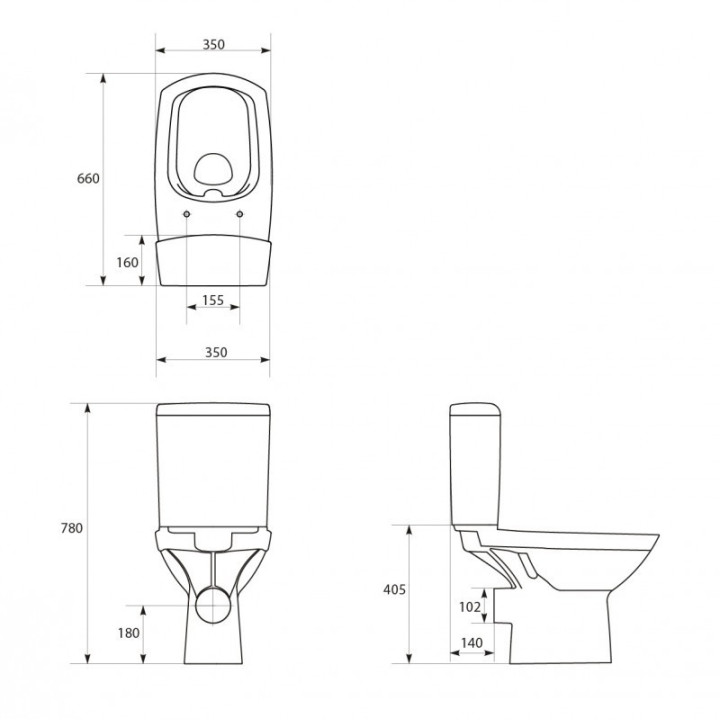 Kompakt WC Cersanit Carina, 62,5x35,5cm, Sitz duroplastowa mit Softclosing, Abfluss poziomy, doprowadzenie wody od dołu, weiß