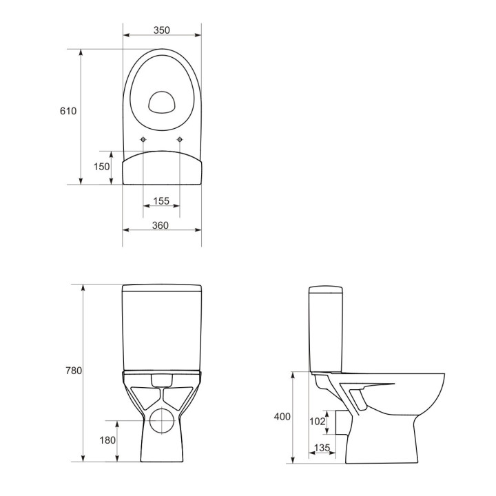 Kompakt WC Cersanit Merida, 62,5x37cm, Sitz polipropylenowa, Abfluss poziomy, doprowadzenie wody od boku, weiß