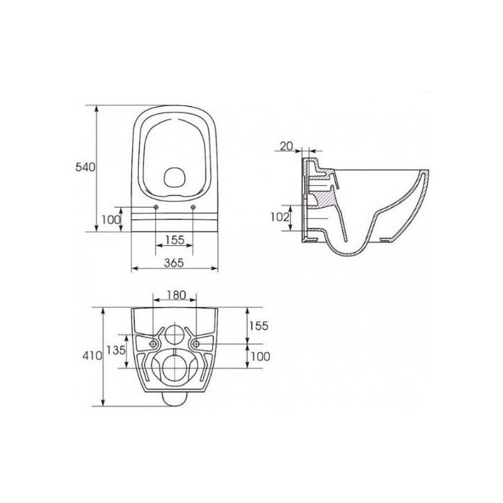 Becken zawieszana Cersanit Carina CleanOn, bezkołnierzowa, abgerundet, 52,5x35cm, duroplastowa WC-Sitz mit Softclosing, weiß