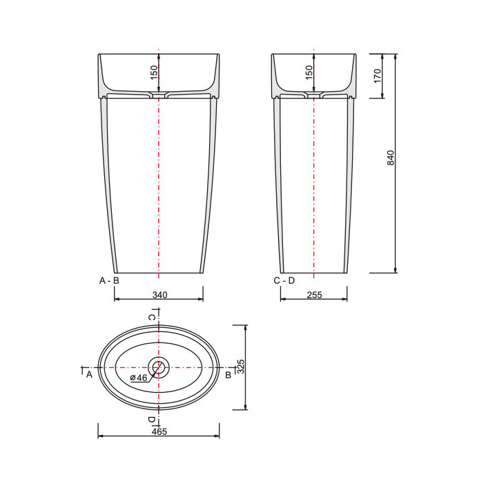Waschtisch freistehend Besco Uniqa, 32x46cm, ohne Überlauf, weiß