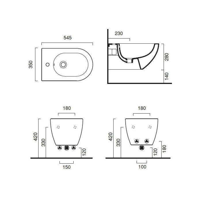 Bidet Catalano Sfera 35x55 cm, hängend 1 - otworowy weiß matt