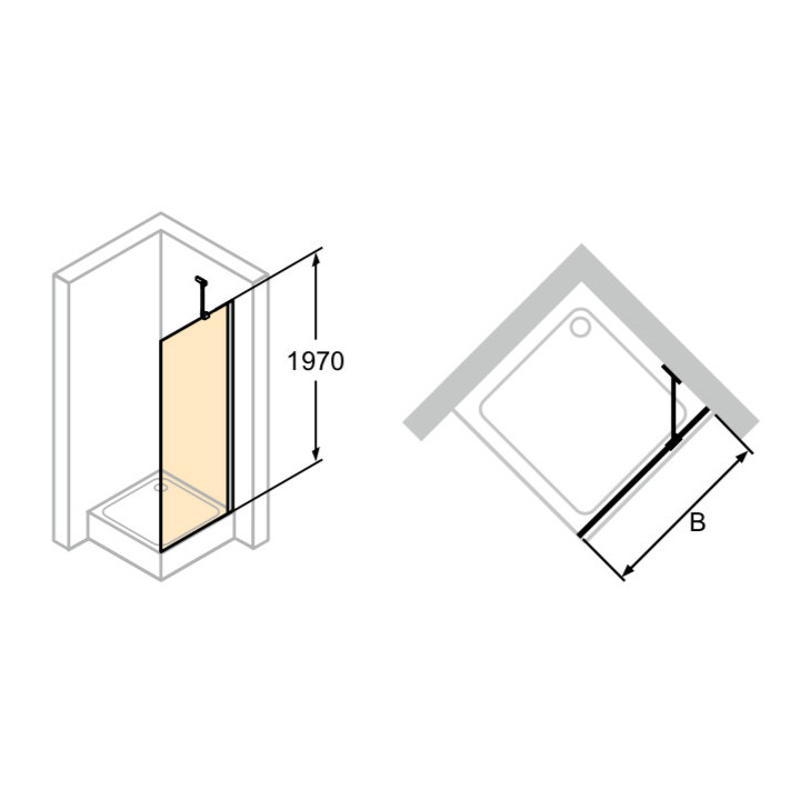 Seitenwand für Schiebetür Huppe Classics 2, 1000mm, Anti-Plaque, silbern profil
