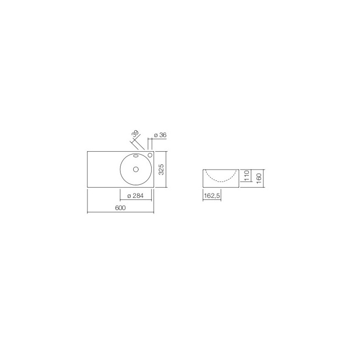 Wandwaschtisch Alape Scopio IC-Series, rechteckig, 600x325mm, z Überlauf, Hahnloch, Ablage rechts, WT.IC600H.L, weiß