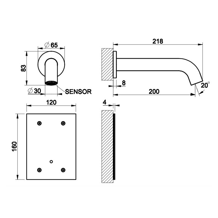 Elektronisch Waschtischarmatur Gessi Flessa, zur Wandmontage, Auslauf 146mm, gebürsteter Stahl