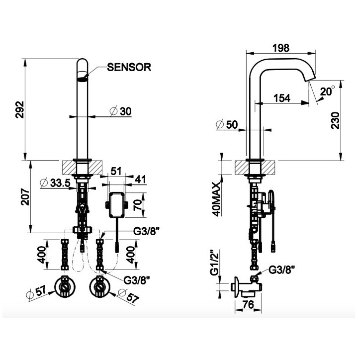 Elektronisch Waschtischarmatur Gessi Cesello, stehend, Höhe 210mm, gebürsteter Stahl