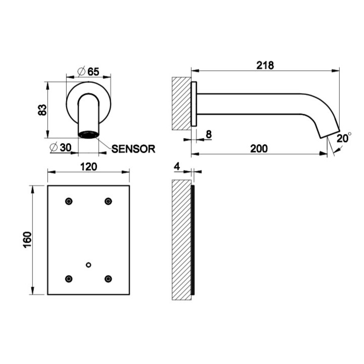 Elektronisch Waschtischarmatur Gessi Cesello, zur Wandmontage, Auslauf 146mm, gebürsteter Stahl