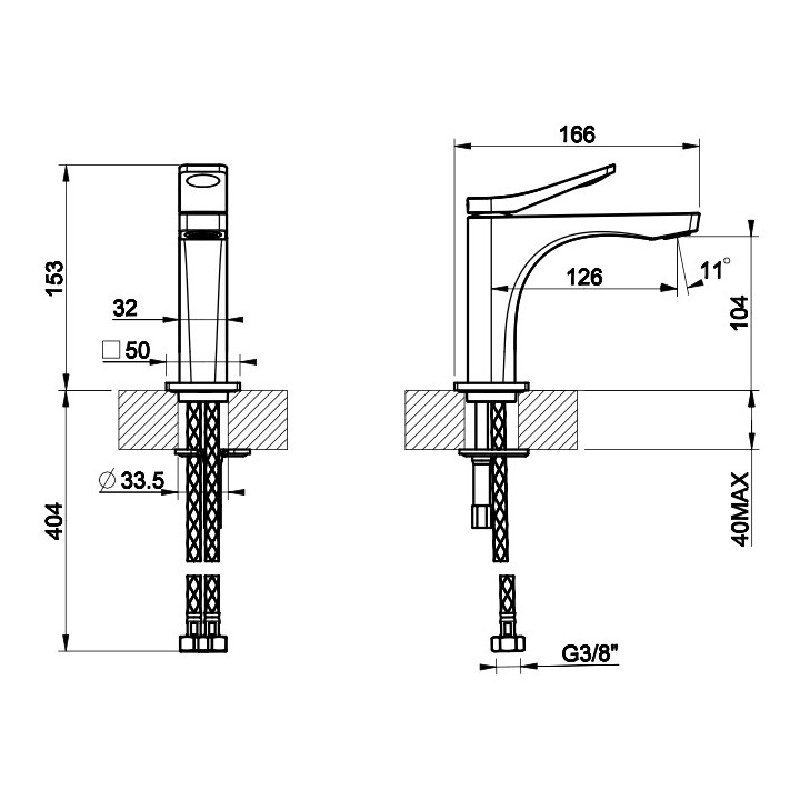 Waschtischarmatur Gessi Rilievo, stehend, Höhe 153mm, korek automatyczny, Chrom