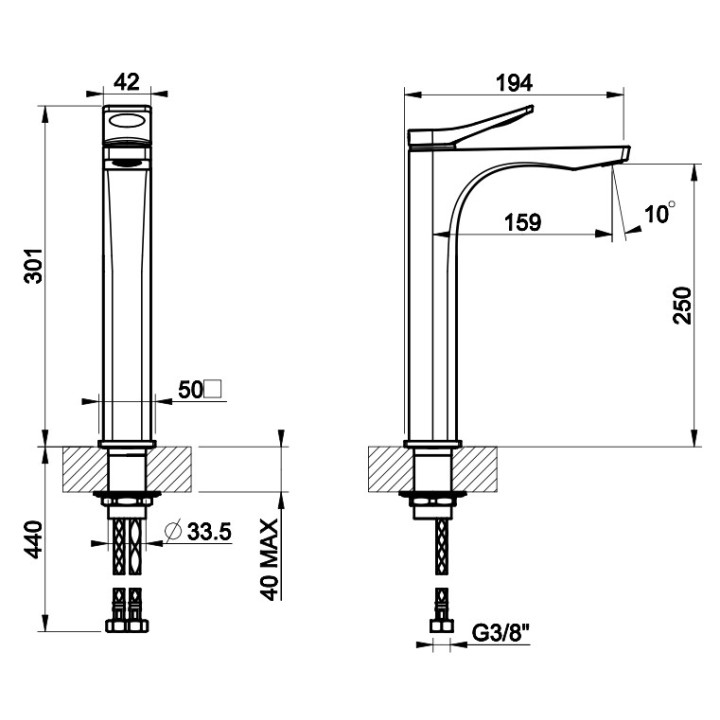 Waschtischarmatur Gessi Rilievo, stehend, Höhe 301mm, korek automatyczny, Chrom