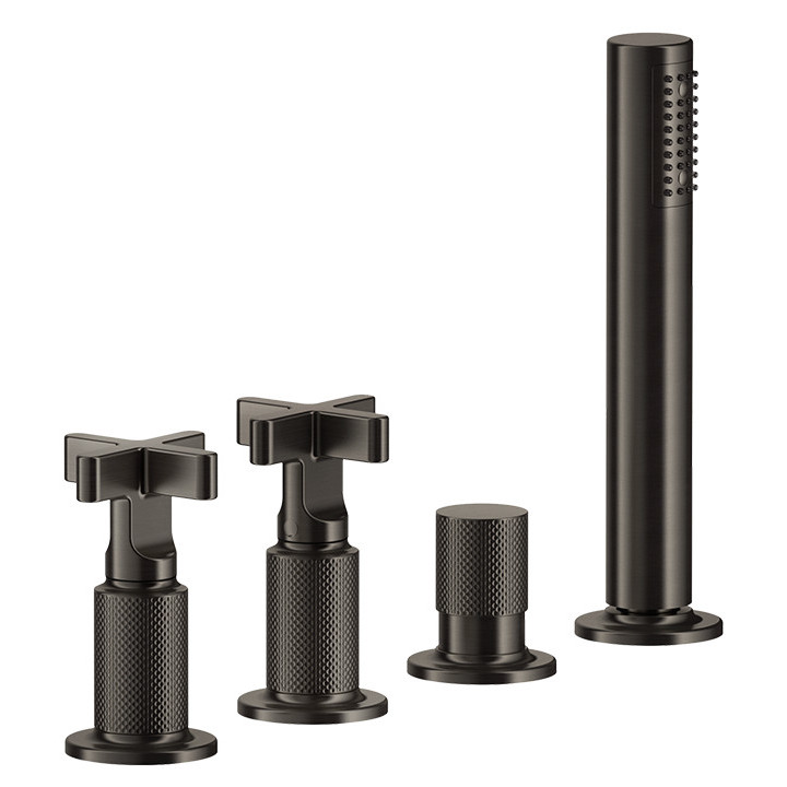 Wannenarmatur mit 4 anschlüssen Gessi Inciso, montaż na półce, Dusch-Set, do przelewu z funkcją napełniania, Chrom