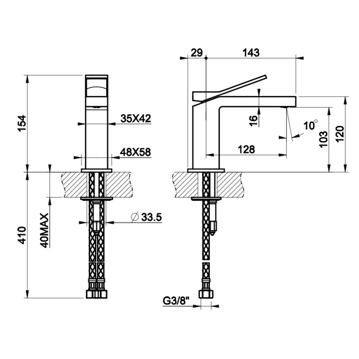 Waschtischarmatur Gessi Rettangolo K, stehend, Höhe 154mm, korek automatyczny, Chrom