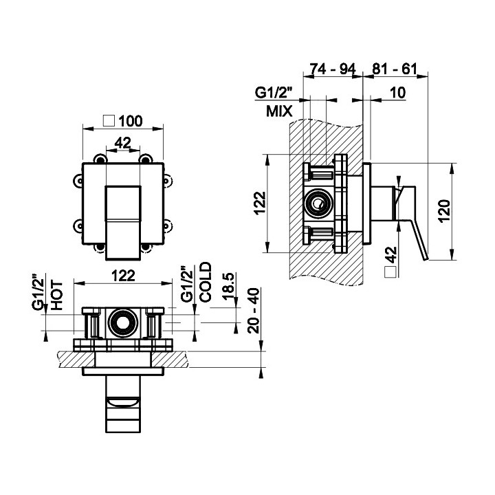 Auslauf freistehend Gessi Rettangolo K, Höhe 1021mm, Chrom