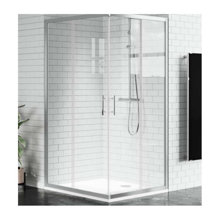 Tür Dusch- für die Kabine Novellini Zephyros A, 82-85cm, Schiebe-, Glas transparent, schwarz profil