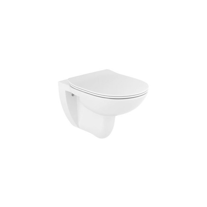 Becken abgehängt WC Roca Debba Rimless Round, 54x35,5cm, bez kołnierza, mit Sitz slim wolnoopadającą duroplast, weiß