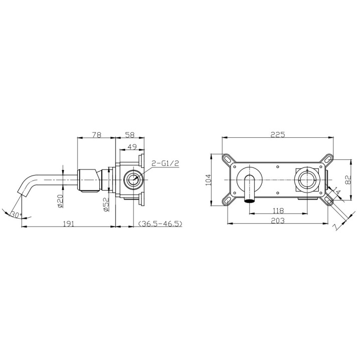 Waschtischarmatur Laveo Pretto, Unterputz, mit 2-Anschlüssen, Auslauf 191mm, korek klik-klak, schwarz