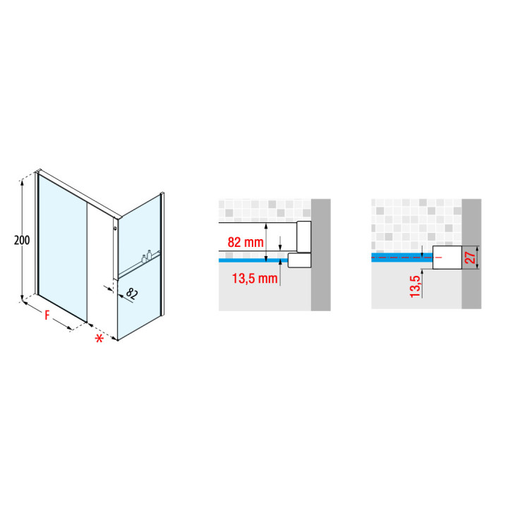 Duschkabine Walk-In Novellini Kaudra H+H Frame, 180x100cm, rechte Version, mit Halter Handtuch-, weißes Profil matt