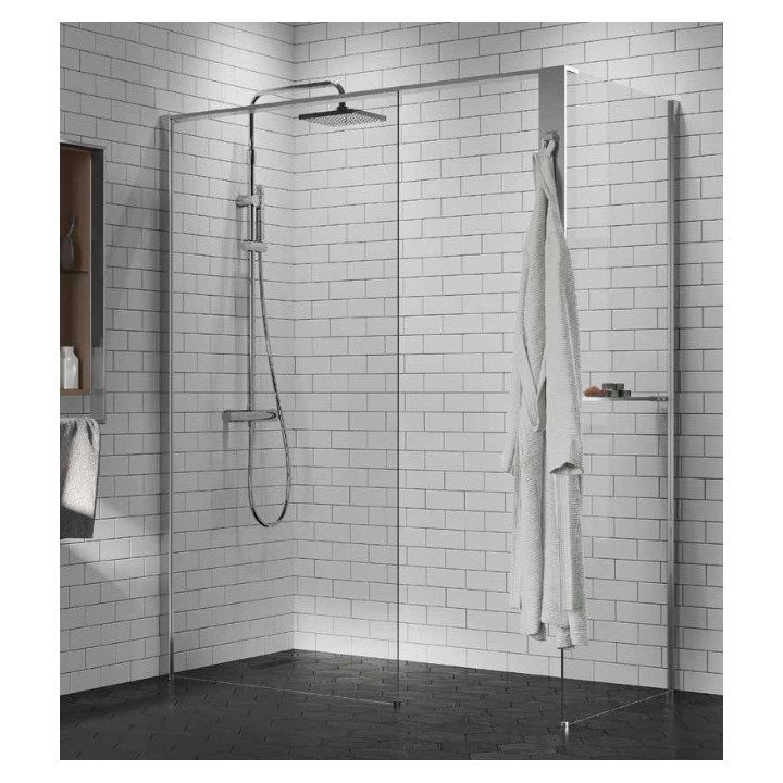 Duschkabine Walk-In Novellini Kaudra H+H Frame, 120x70cm, rechte Version, mit Ablage, weißes Profil matt