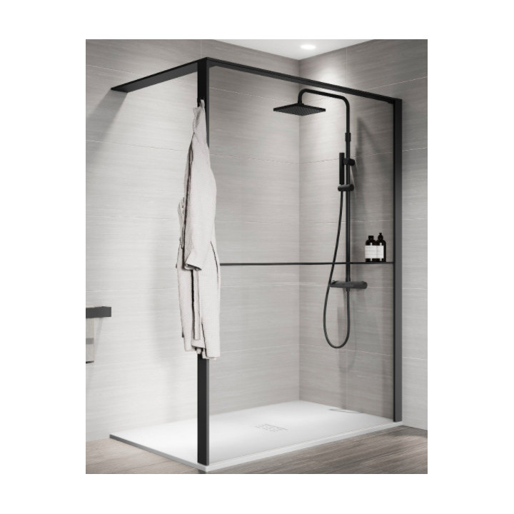 Duschwand Walk-In Novellini Kaudra HWL Frame, 220x200cm, rechte Version, z 2 półkami, weißes Profil matt