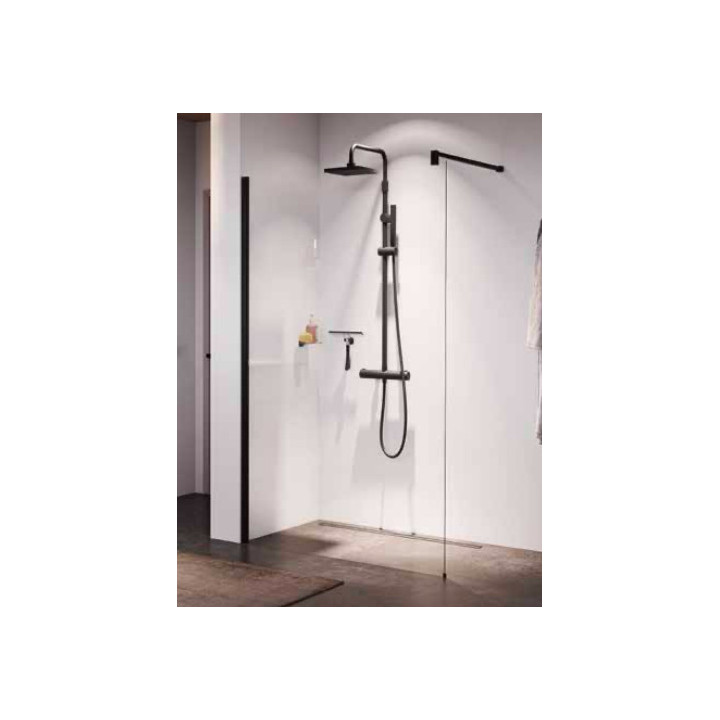 Duschwand Walk-In Novellini Kaudra HWS, 140x200cm, rechte Version, mit Ablage, weißes Profil matt