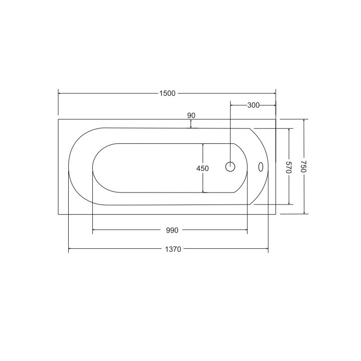 Badewanne rechteckig Besco Quadro Slim, 155x70cm, Acryl-, weiß