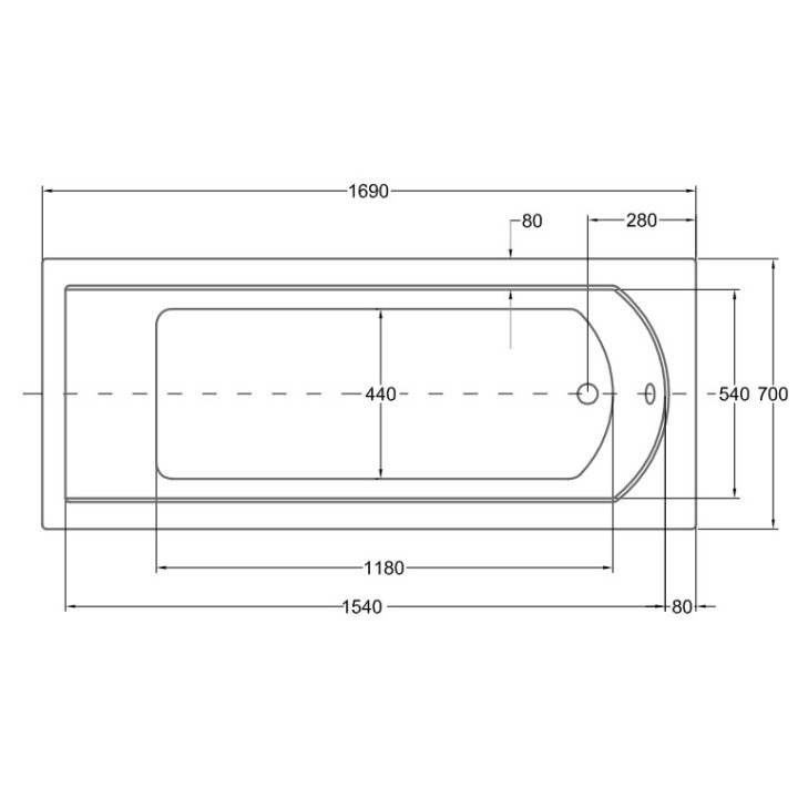 Badewanne rechteckig Besco Quadro Slim, 155x70cm, Acryl-, weiß