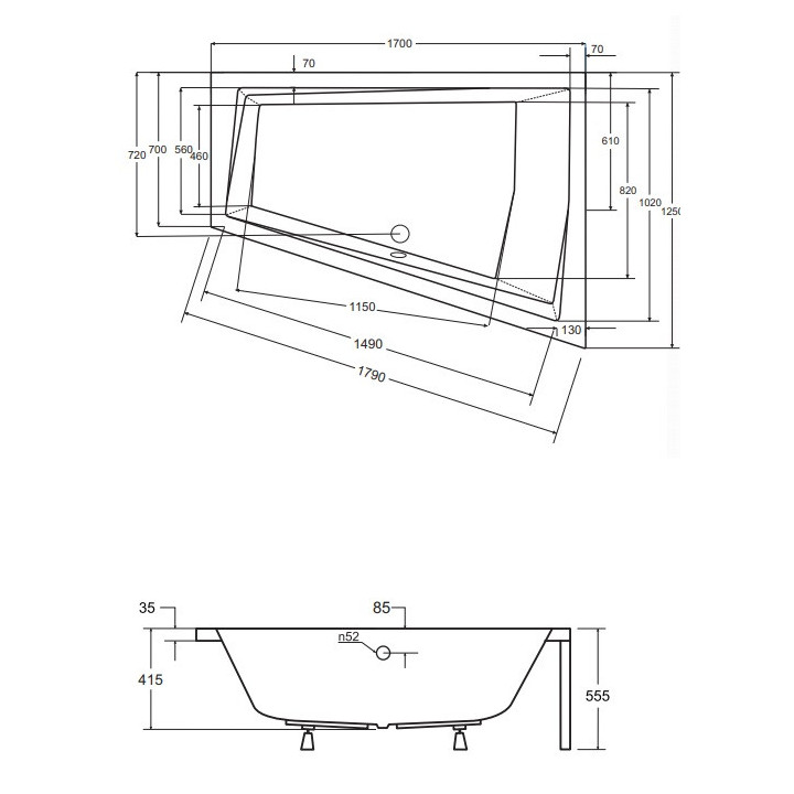 Asymmetrische badewanne Besco Intima, 150x85cm, Version links, Acryl-, weiß