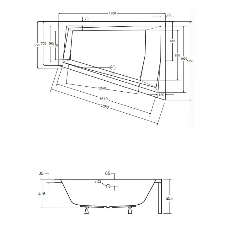 Asymmetrische badewanne Besco Intima, 150x85cm, Version links, Acryl-, weiß