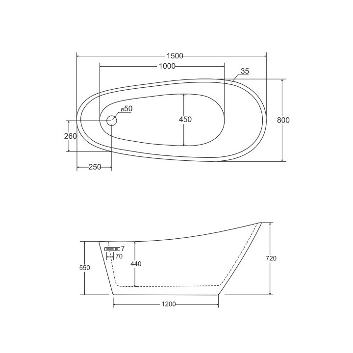 Badewanne freistehend Besco Assos B&W, 160x70cm, schwarz/weiß