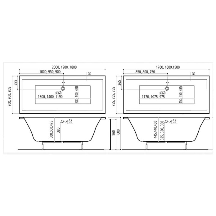 Badewanne rechteckig Ruben Go 180x80cm, z systemem hydromasażu Maxus, weiß