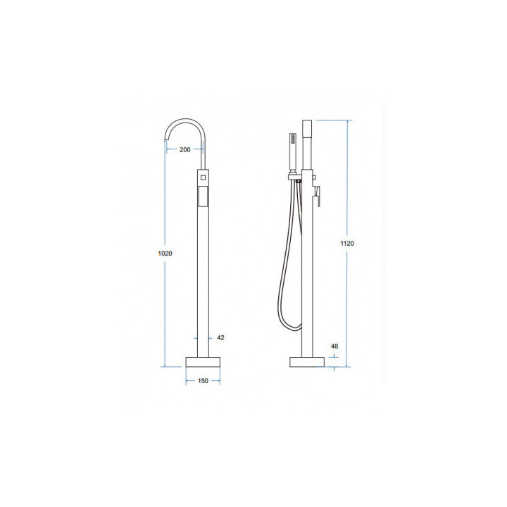 Wannenarmatur freistehend Besco Modern I, Höhe 1080mm, Dusch-Set, Chrom
