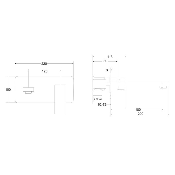 Waschtischarmatur Besco Illusion, Unterputz, Auslauf 180mm, Chrom