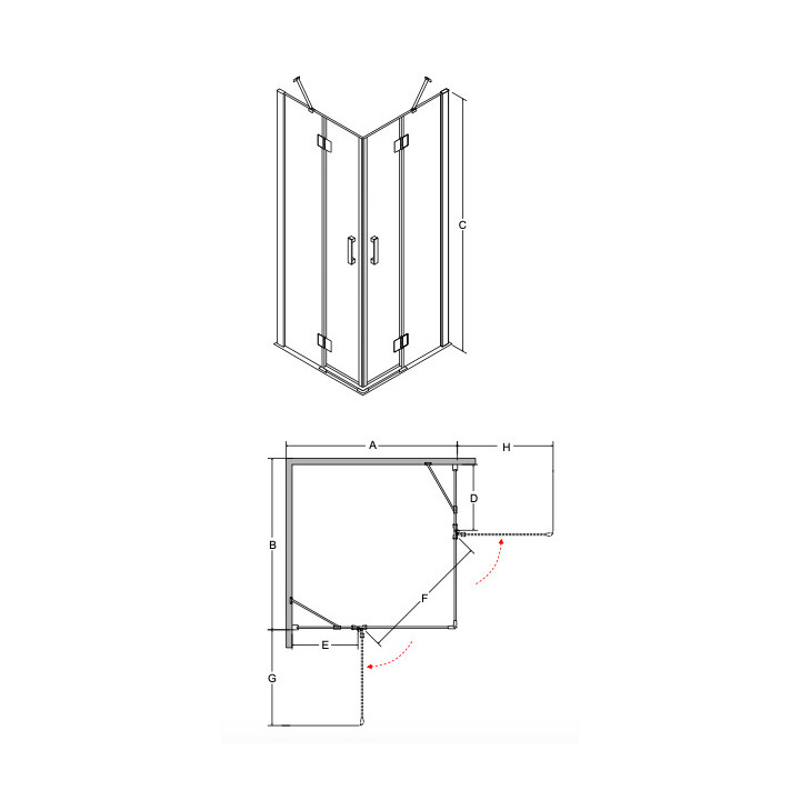 Duschkabine Fünfeck Besco Viva 195, 90x90cm, links, Glas transparent, profil Chrom