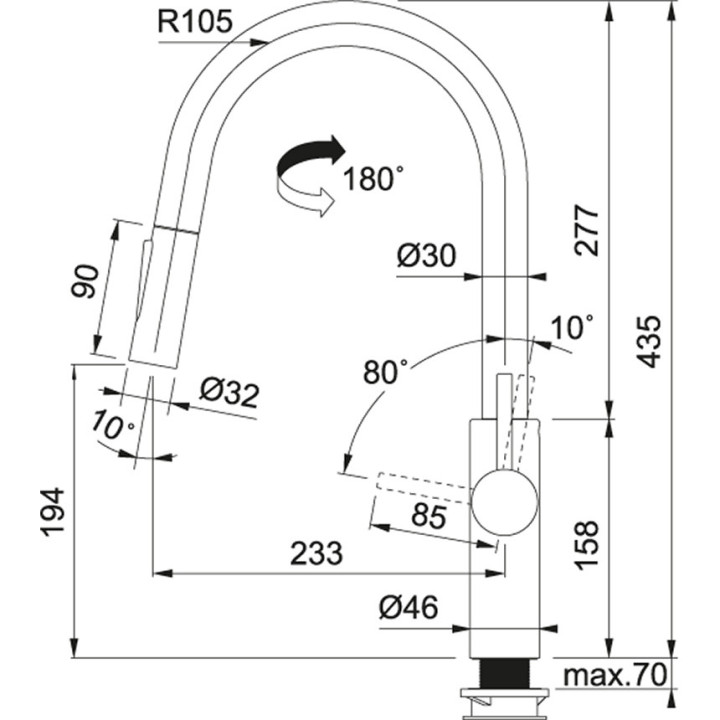 Küchenarmatur Franke KWC ERA Pull-Out, wyciągana i obracana Auslauf, Höhe 402mm, mit 2-Anschlüssen, Edelstahl