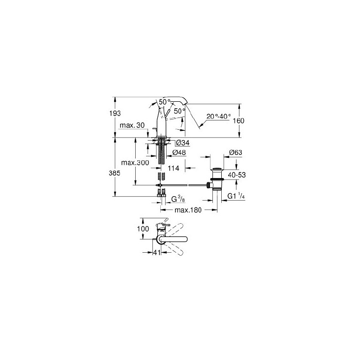 Waschtischarmatur Grohe Essence stehend, wys. 193 mm, mit 1 Anschluss, brushed hard graphite
