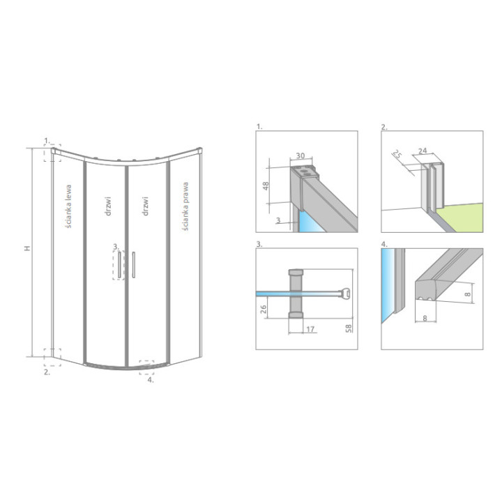 Duschkabine halbrund Radaway Idea PDD, 90x90, Glas transparent