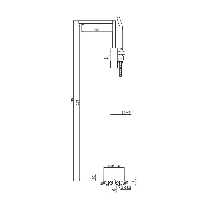 Wannenarmatur freistehend Kohlman Excelent, Höhe 945mm, Dusch-Set, Chrom