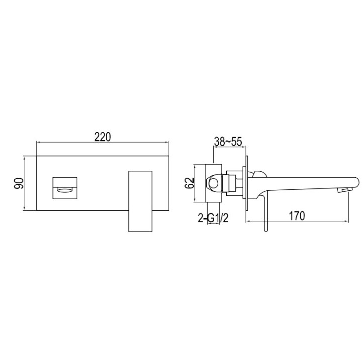 Waschtischarmatur Kohlman Axis, Unterputz, Auslauf 17cm, Chrom